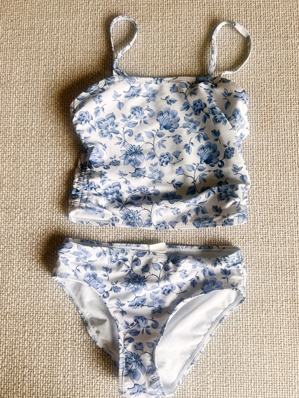 SHEIN White and Blue Floral Tankini Set for Kids - 9 years